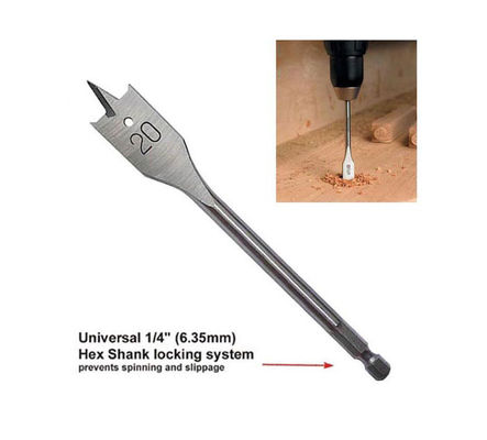 Juego de 8 brocas planas para madera con vástago hexagonal y extensión