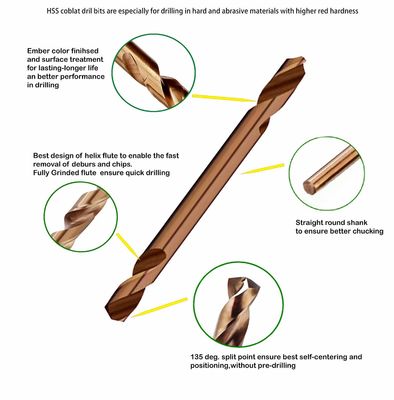 HSS M35 Co5% Perforación de extremo doble con punto de ruptura de 135°